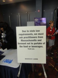 Restricciones para asistir a un lunch corporativo a los Oftalmólogos de Massachusetts y Vermont